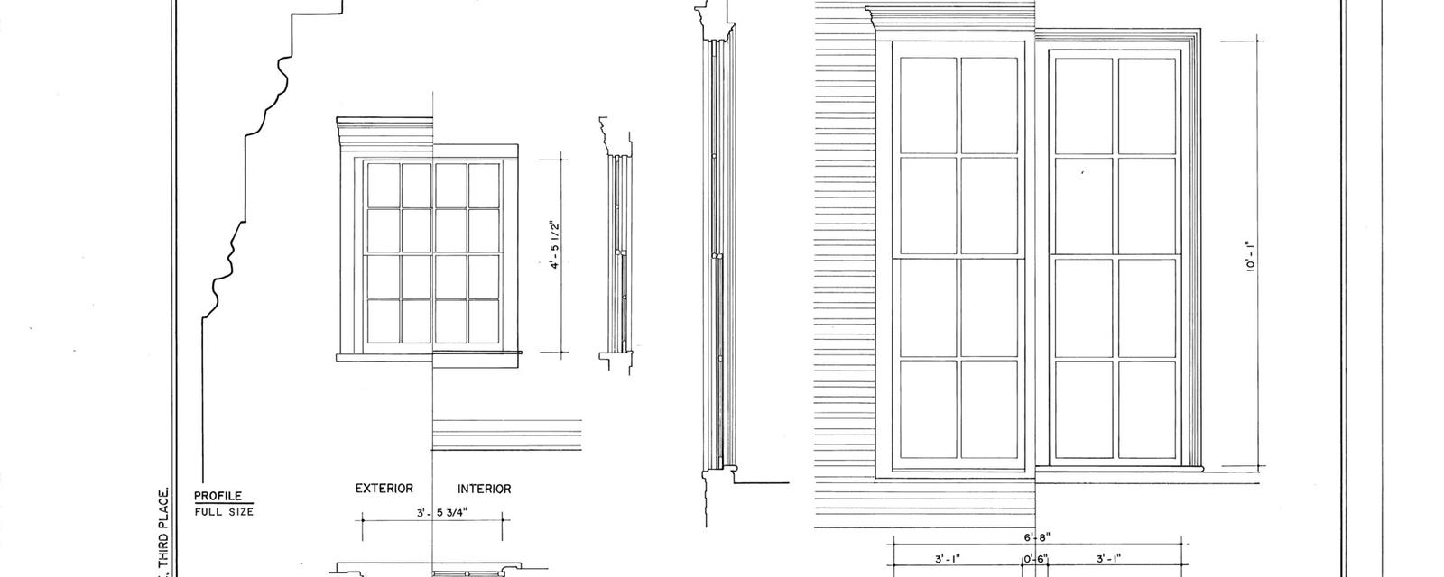 An architectural drawing of window and door details
